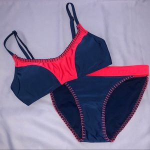 electric coral and blue sporty bikini swim set